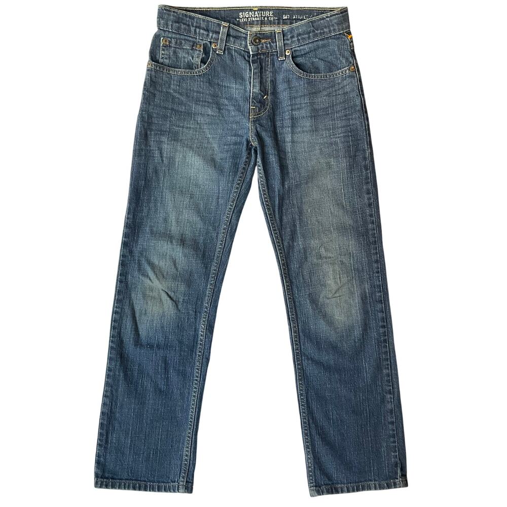 Levi’s Big Girl’s Waxed Denim Adjustable Waist Straight Leg Jeans Size 14, Blue
